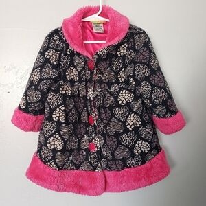 Penelope Mack Little Girl 4 Peacoat Black Corduroy Coat Heart Pink Faux Fur Trim